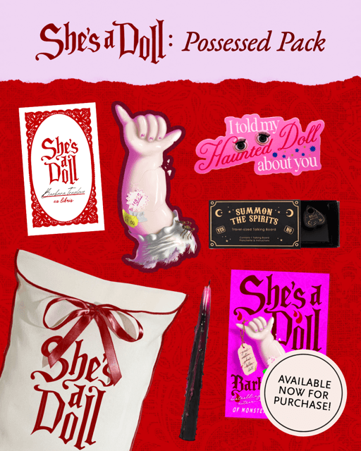 She's a Doll: Possessed Pack — collectors items on a red background
